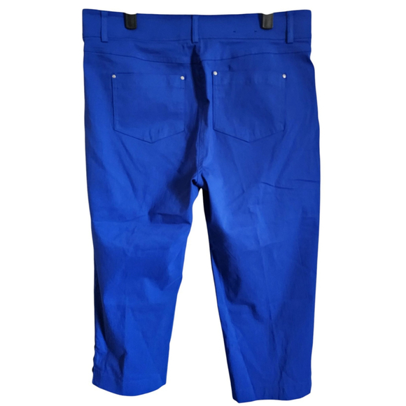 Verve Blues Capri Stretch Elastic Waist Pants Leg Cut-outs Blue Women's 16 - Picture 2 of 12